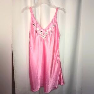 Vintage Inner Most Satin Slip Dress Medium Pink Floral Embroidered Dainty Y2K